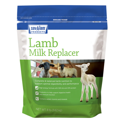 Sav-A-Lamb Milk Replacer | 23% Protein & 30% Fat Nutrition for Lambs | 8 lb Pouch