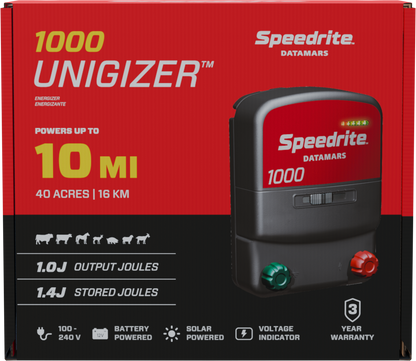 Speedrite 1000 Electric Fence Energizer | Dual Power, Weatherproof | 1 Joule, 10 Mile