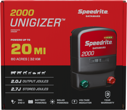 Speedrite 2000 Electric Fence Energizer - Dual Power, Weatherproof, 20 Mile