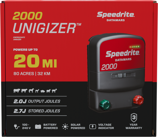 Speedrite 2000 Electric Fence Energizer - Dual Power, Weatherproof, 20 Mile