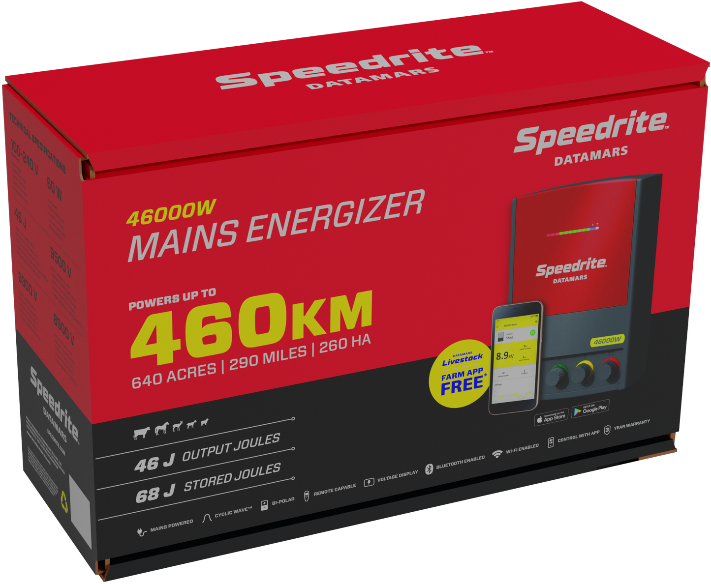 Speedrite 46000W Electric Fence Energizer - 46J, 290 Mile, 110V AC