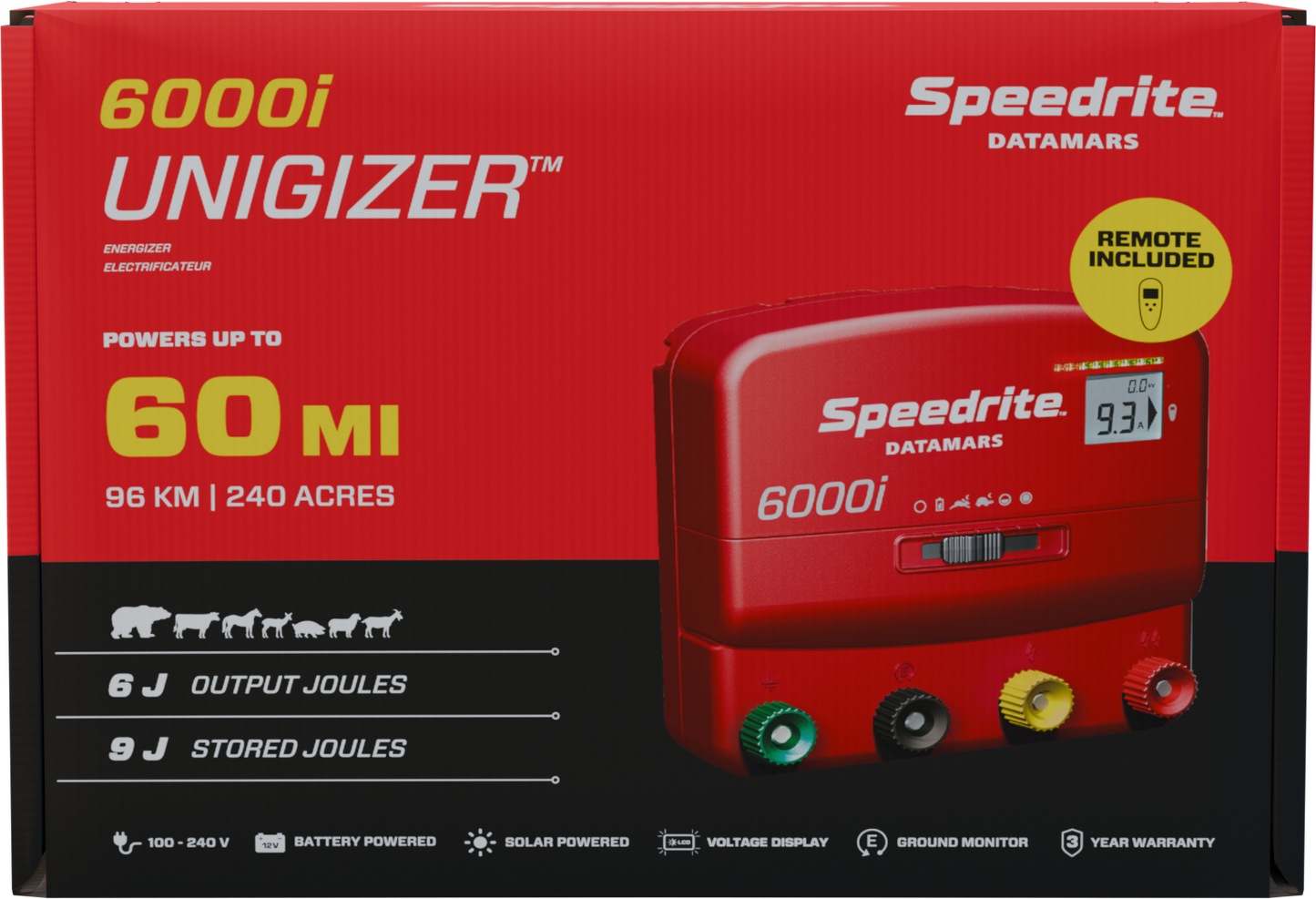 Speedrite 6000i Electric Fence Energizer - 60 Mile, Dual Power, Remote Included