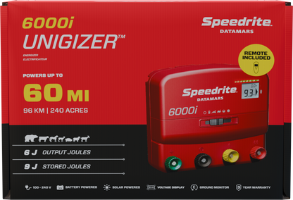 Speedrite 6000i Electric Fence Energizer - 60 Mile, Dual Power, Remote Included