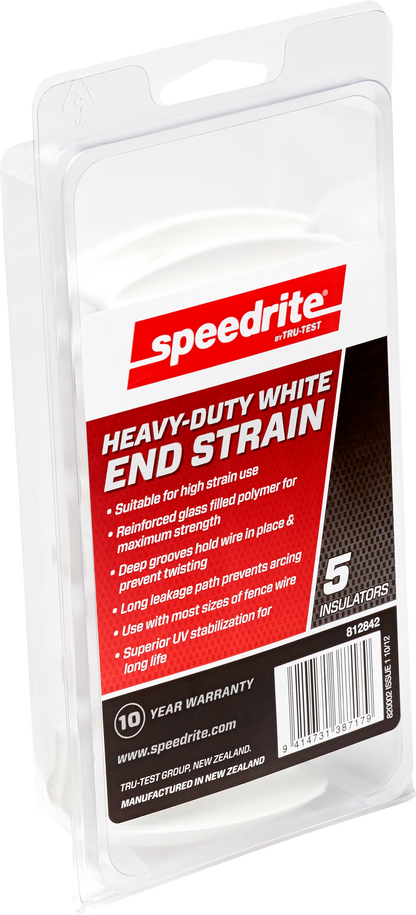 Speedrite Heavy-Duty White End Strain - Electric Fence Insulator 5/Pk