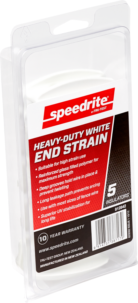 Speedrite Heavy-Duty White End Strain - Electric Fence Insulator 5/Pk