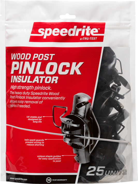 Speedrite Black Wood Post Pinlock Electric Fence Insulator - 25 Pack
