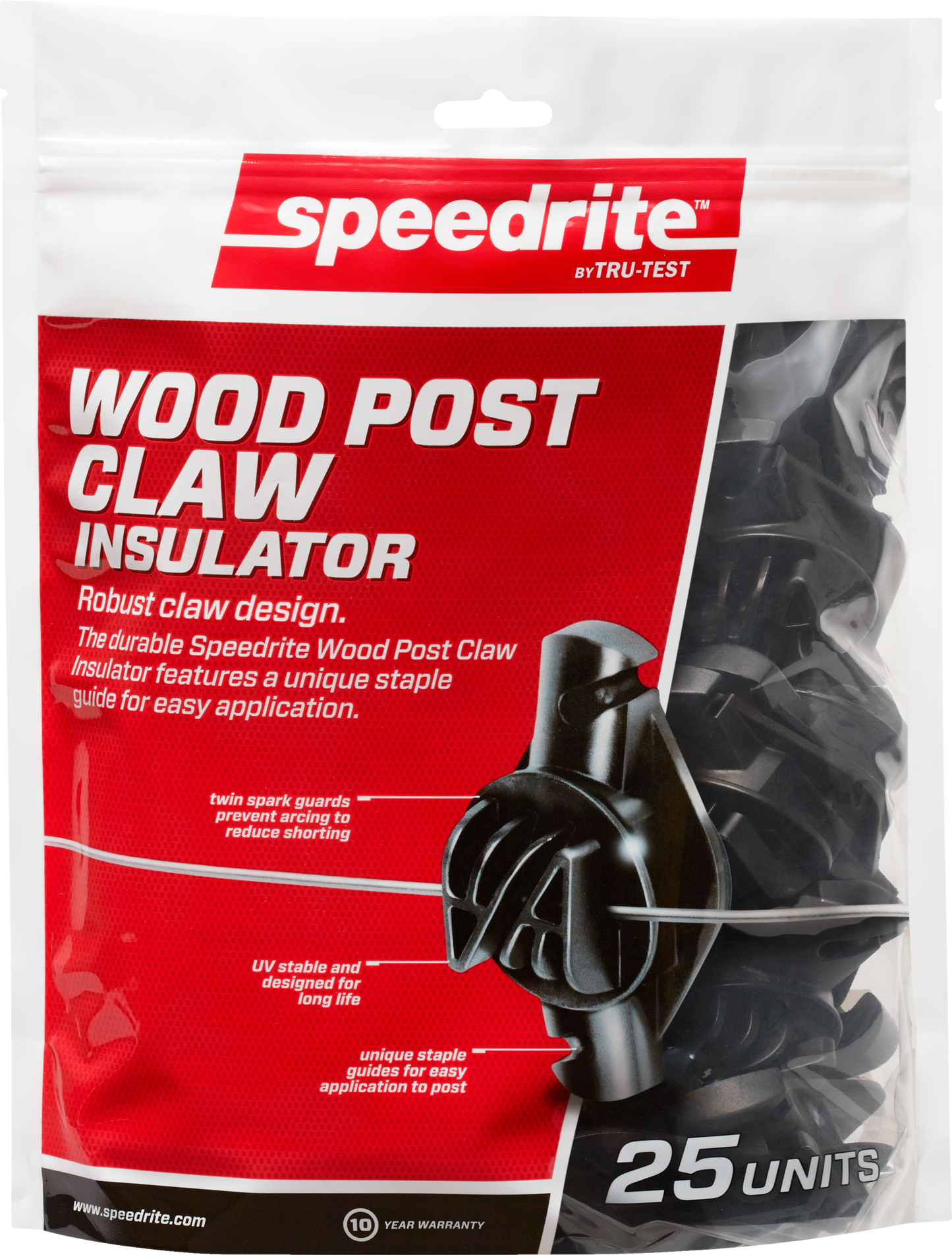 Speedrite Black Wood Post Claw Electric Fence Insulator - 25 Pack
