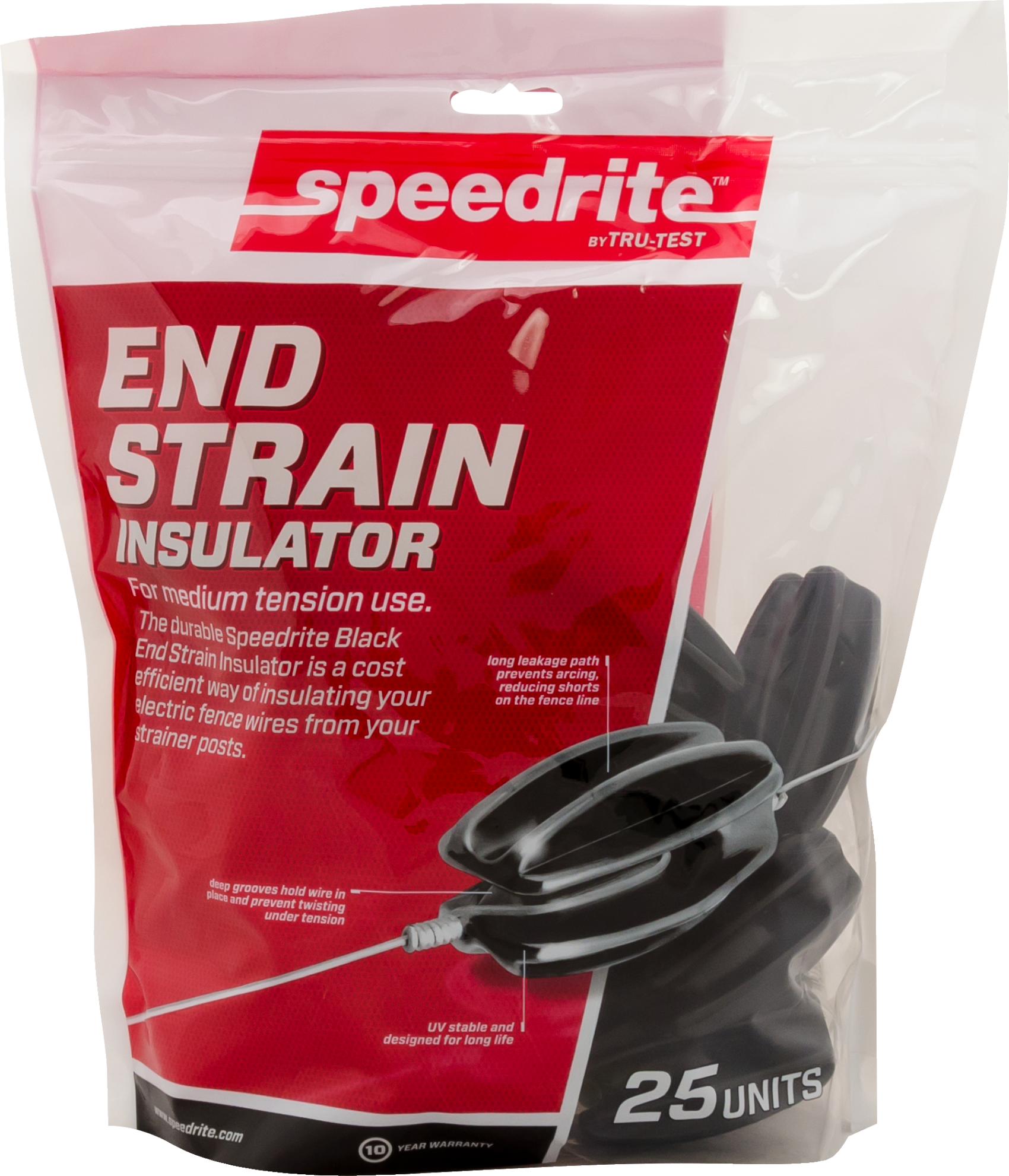 Speedrite Medium-Duty Black End Strain - Electric Fence Insulator 25/Pk