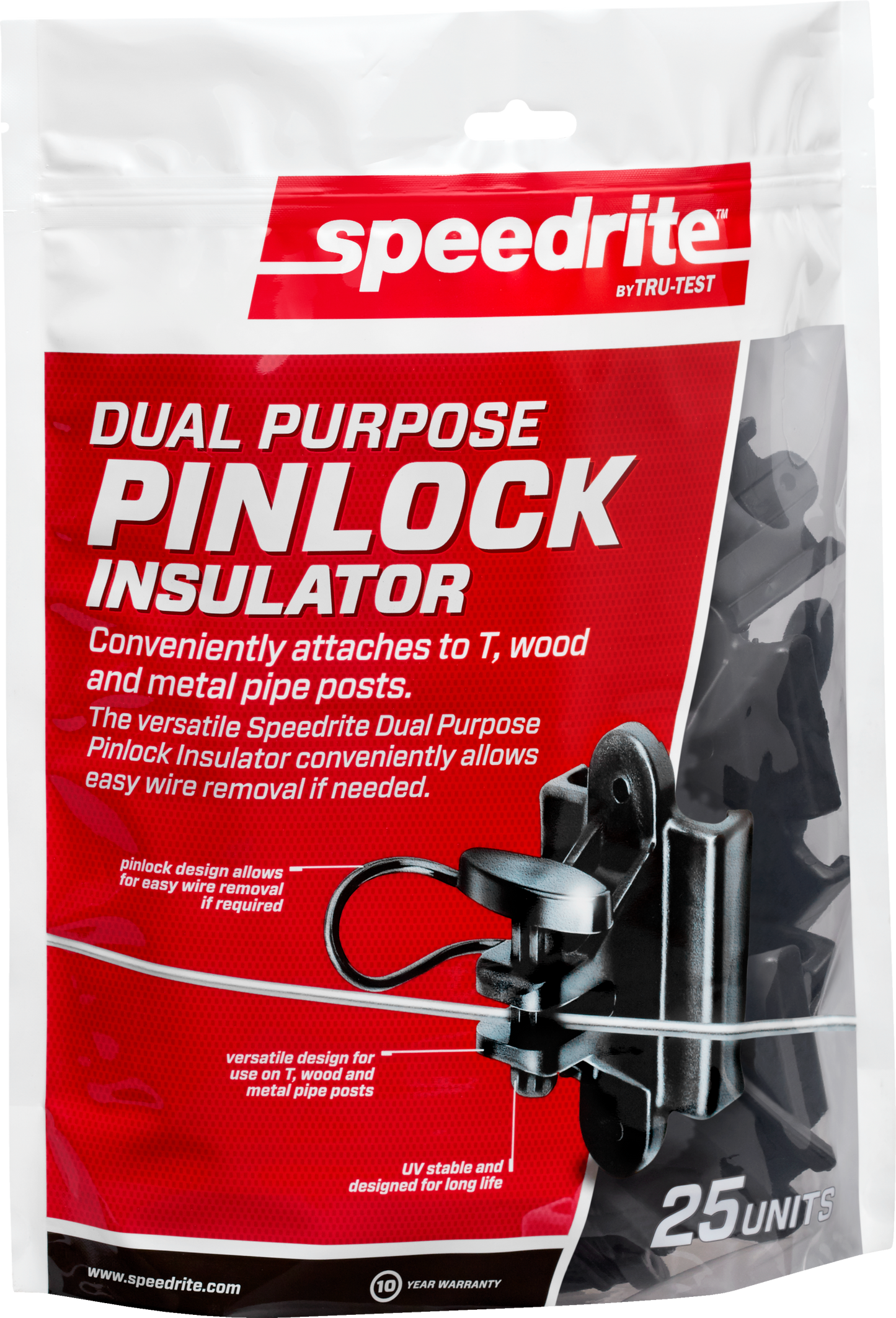 Speedrite Black Dual-Purpose Pinlock Electric Fence Insulator - 25 Pack