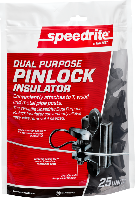 Speedrite Black Dual-Purpose Pinlock Electric Fence Insulator - 25 Pack