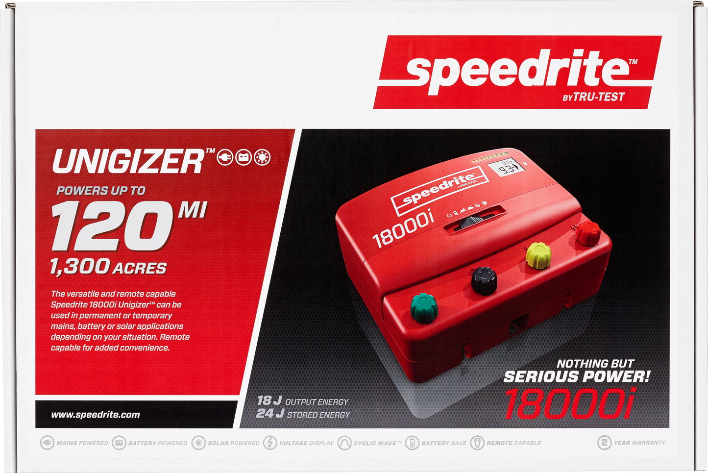 Speedrite 18000i Electric Fence Energizer | 18 Joules, 120 Mile | Dual Power