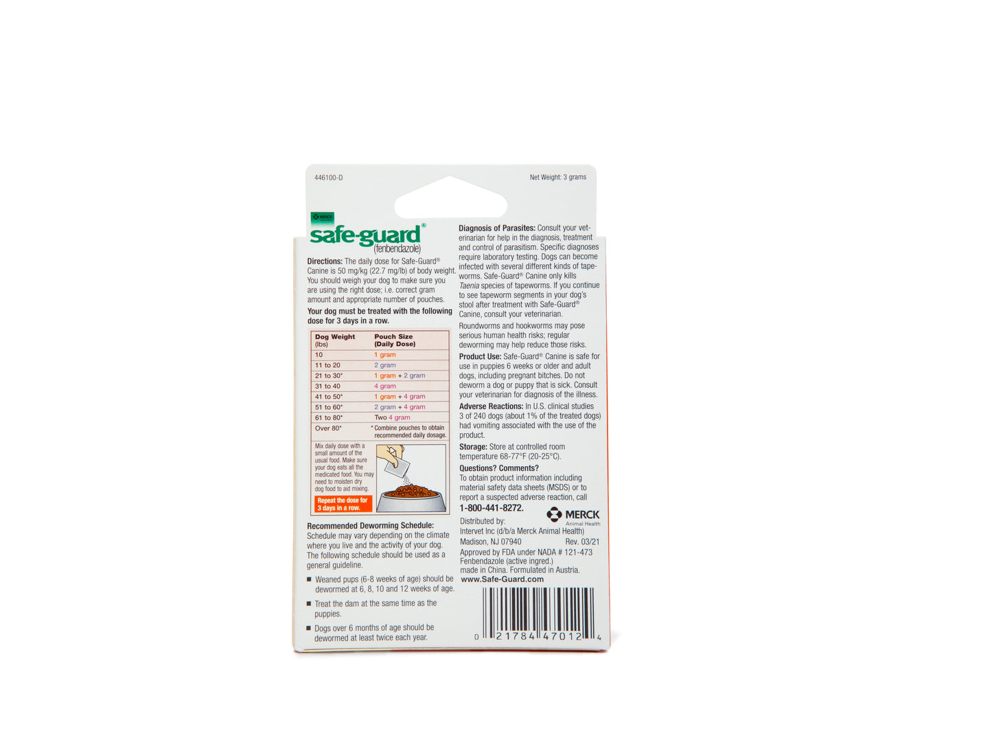 Safeguard Canine Dewormer 22.2% Fenbendazole | Treats Roundworms, Hookworms & Tapeworms