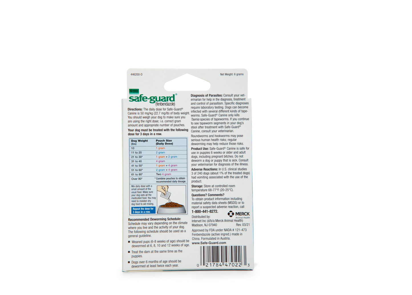 Safeguard Canine Dewormer 22.2% Fenbendazole | Treats Roundworms, Hookworms & Tapeworms