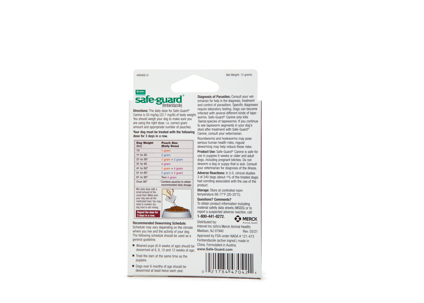 Safeguard Canine Dewormer 22.2% Fenbendazole | Treats Roundworms, Hookworms & Tapeworms