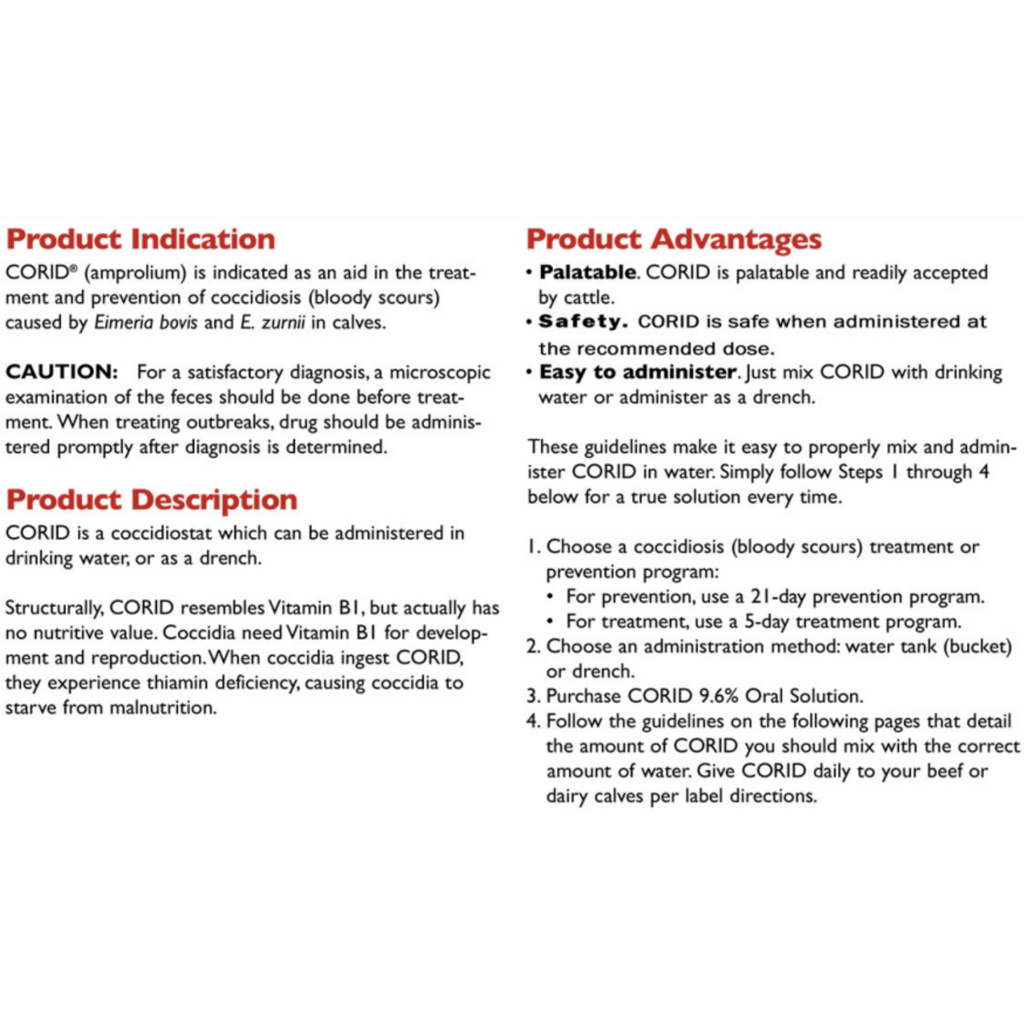 CORID 9.6% Oral Solution (Amprolium) | Bovine Coccidiosis Control