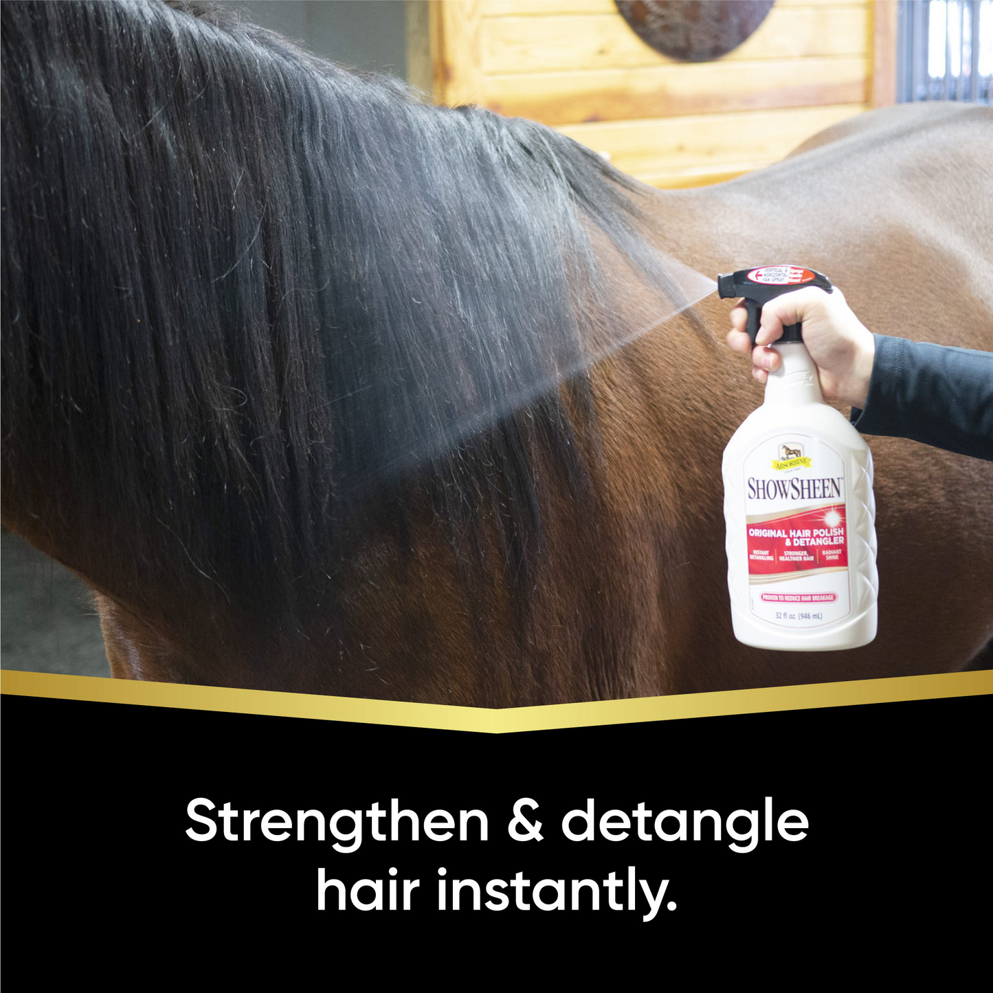 Absorbine ShowSheen Hair Polish & Detangler Spray | Mane, Tail & Coat Shine, 32 fl oz