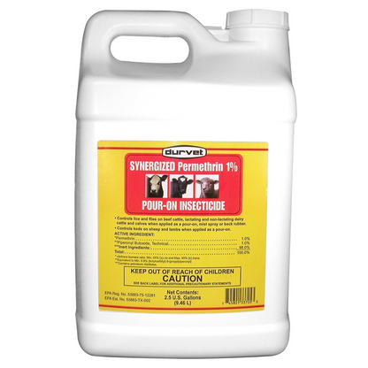 Durvet Synergized Permethrin 1% Pour-On for Livestock | Cattle, Sheep, Flies & Lice Control