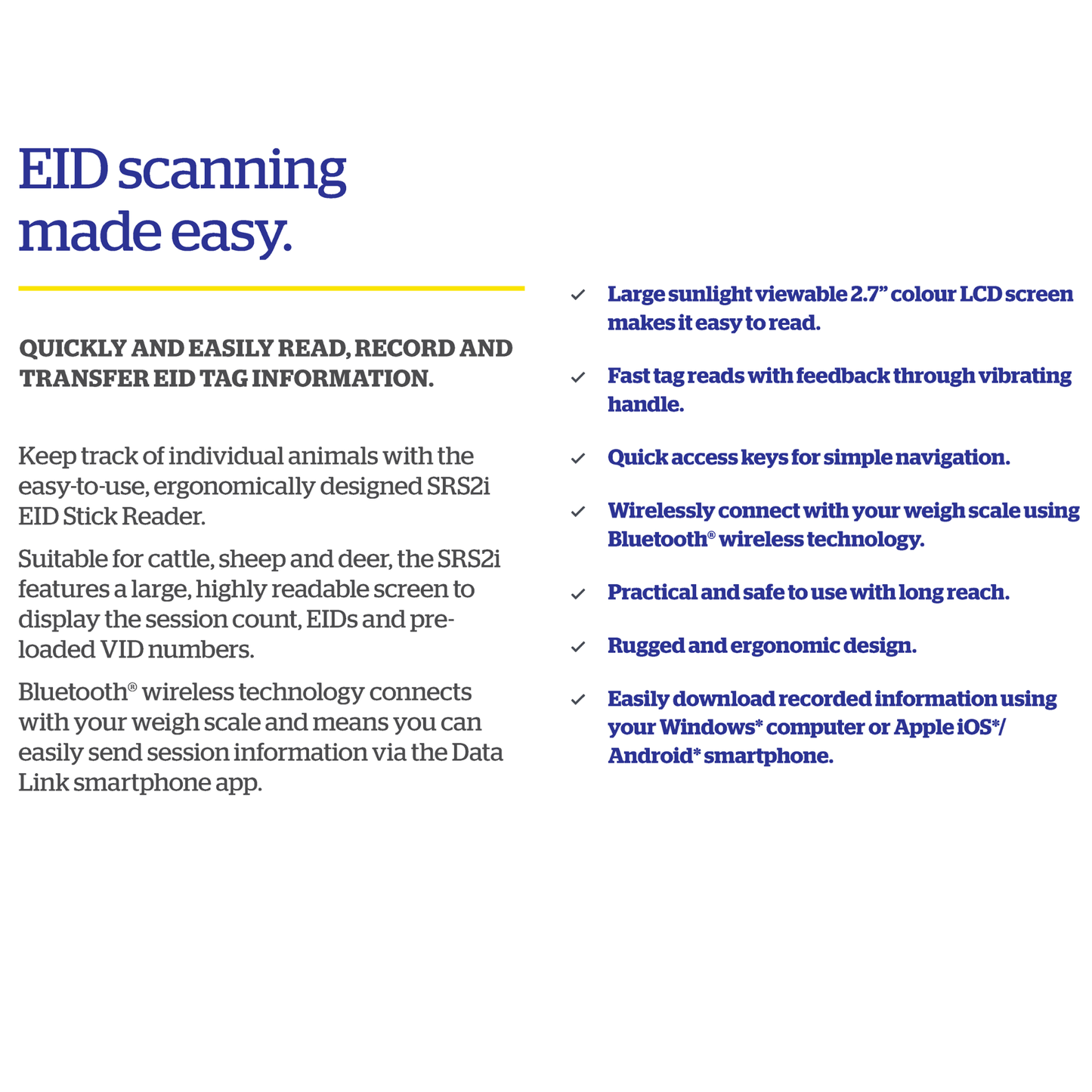 Tru-Test SRS2i Stick Reader | Bluetooth EID Tag Reader with LCD Screen