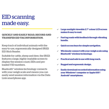 Tru-Test SRS2i Stick Reader | Bluetooth EID Tag Reader with LCD Screen