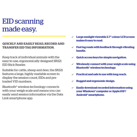 Tru-Test SRS2i Stick Reader | Bluetooth EID Tag Reader with LCD Screen