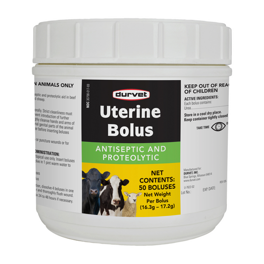 Durvet Uterine Bolus | Antiseptic & Proteolytic Aid for Cattle & Sheep | 50 Count
