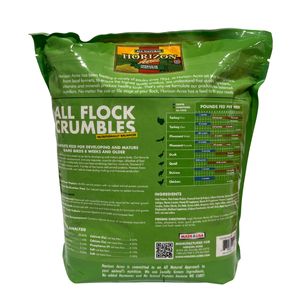 Horizon Acres All Flock Crumbles | 20% Protein Poultry & Game Bird Feed | 7 lb.