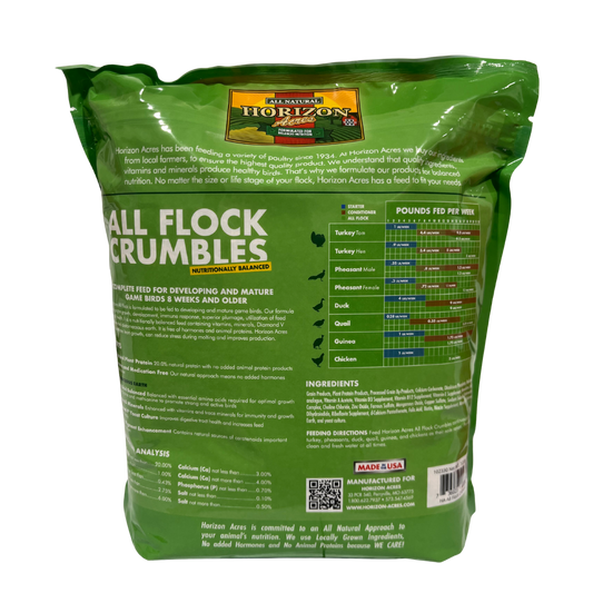 Horizon Acres All Flock Crumbles | 20% Protein Poultry & Game Bird Feed | 7 lb.