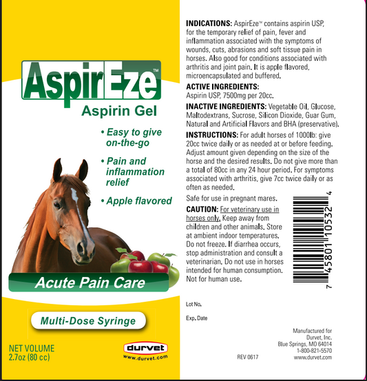 Durvet AspirEze Gel | Horse Aspirin Pain and Inflammation Relief
