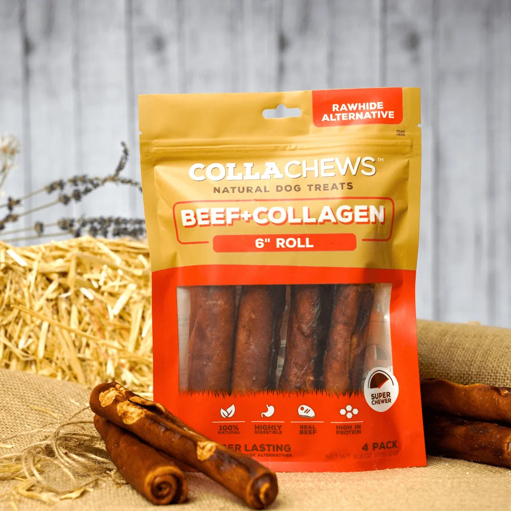 Collachews Collagen Rolls | Healthy, Rawhide-Free, Long-Lasting Dog Chews | 4 Pack