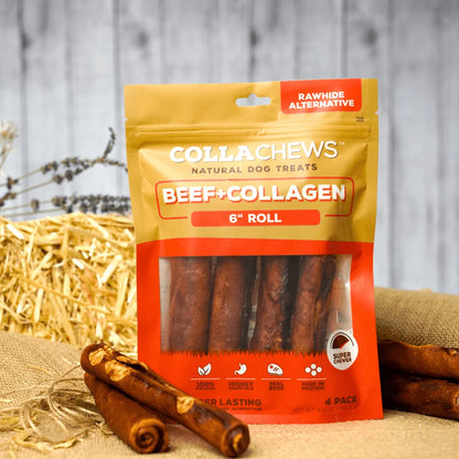 Collachews Collagen Rolls | Healthy, Rawhide-Free, Long-Lasting Dog Chews | 4 Pack