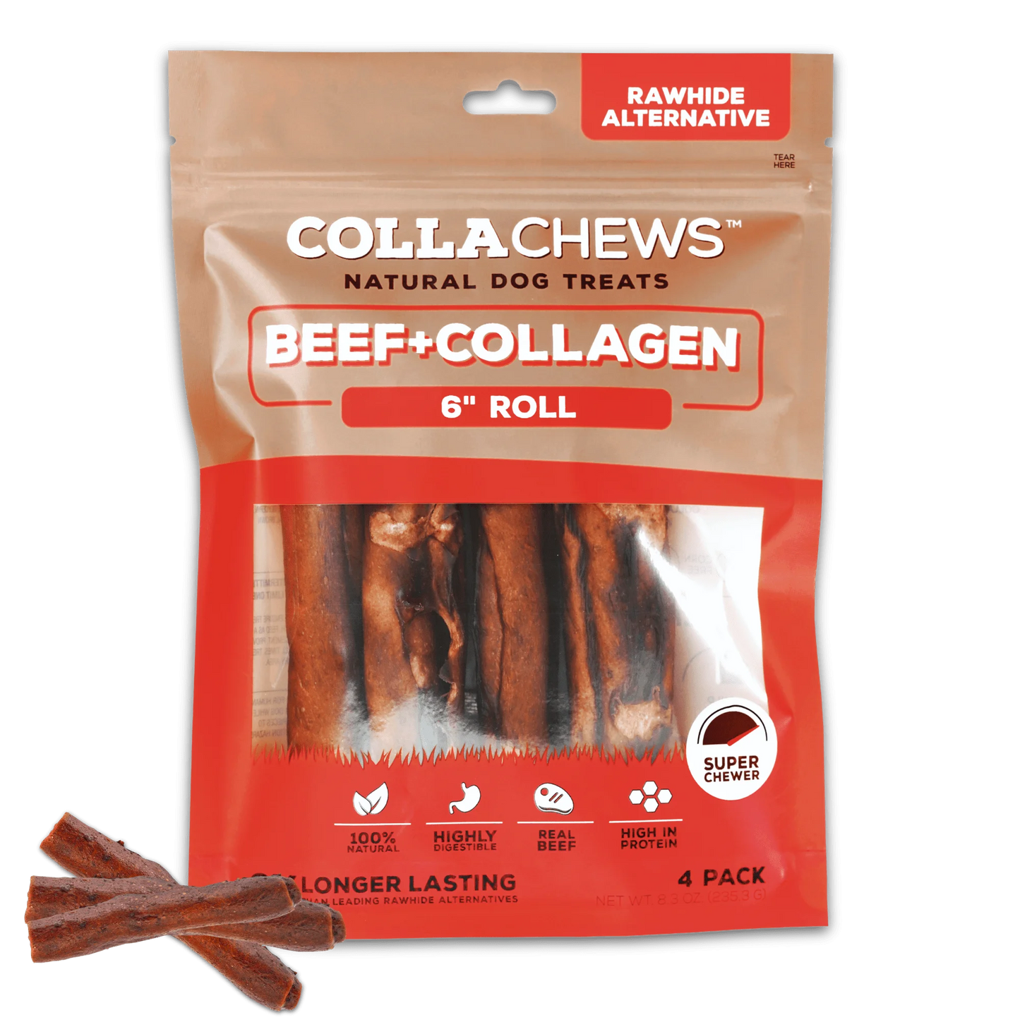 Collachews Collagen Rolls | Healthy, Rawhide-Free, Long-Lasting Dog Chews | 4 Pack