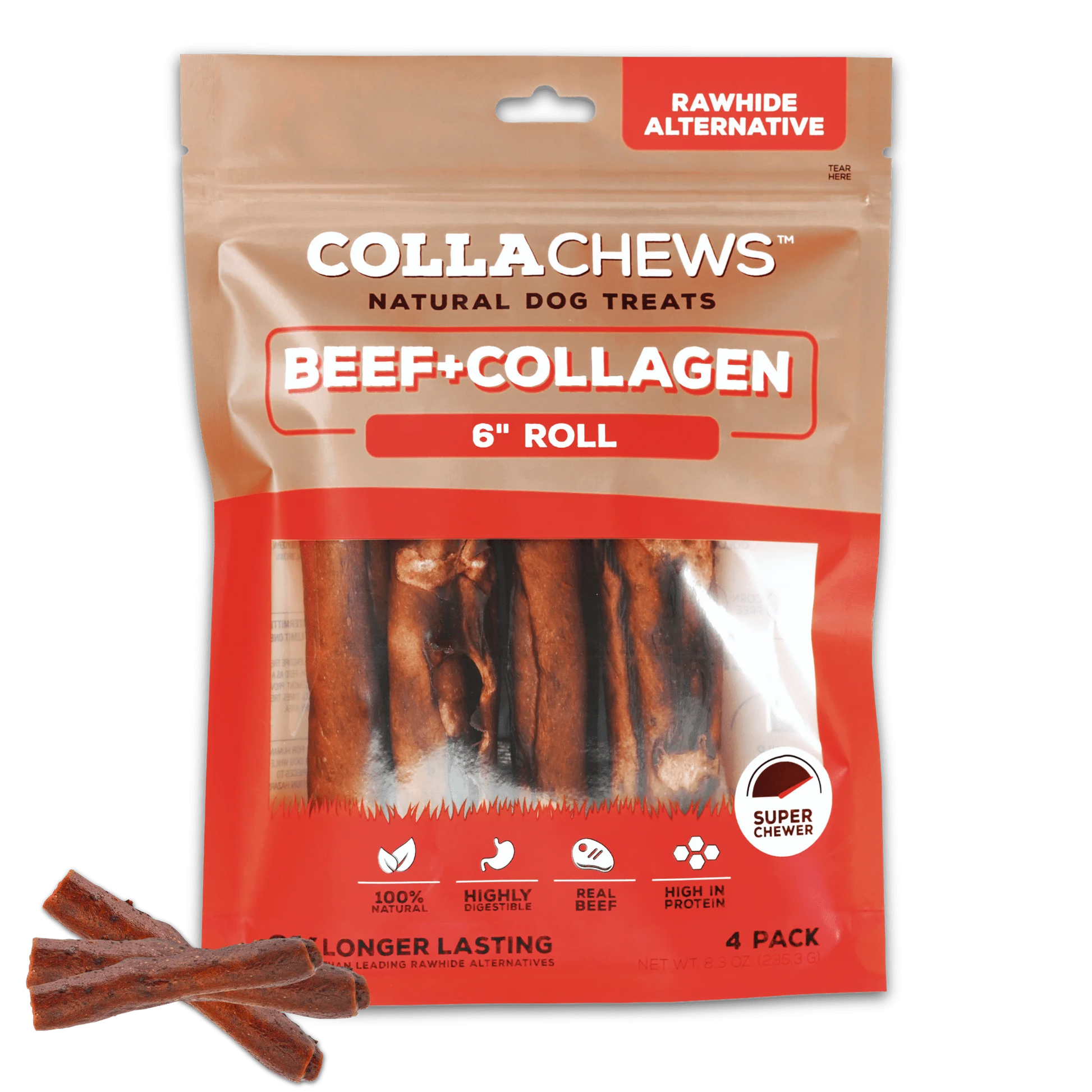 Collachews Collagen Rolls | Healthy, Rawhide-Free, Long-Lasting Dog Chews | 4 Pack