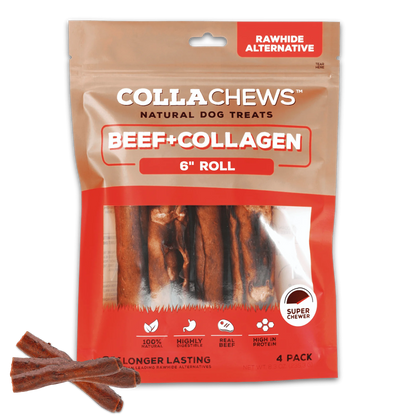 Collachews Collagen Rolls | Healthy, Rawhide-Free, Long-Lasting Dog Chews | 4 Pack
