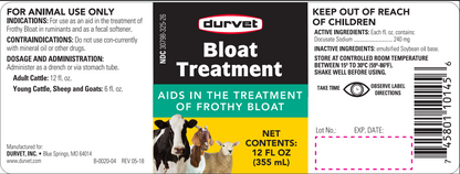 Durvet Bloat Treatment | Frothy Bloat Relief for Cattle, Sheep & Goats | 12 oz.