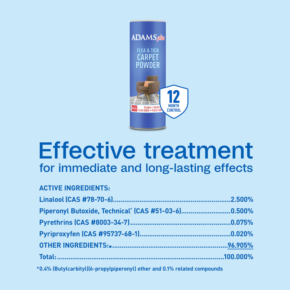 Adams Plus Flea & Tick Carpet Powder | Kills Fleas, Ticks, Eggs & Larvae | Citrus Scent | 16 oz