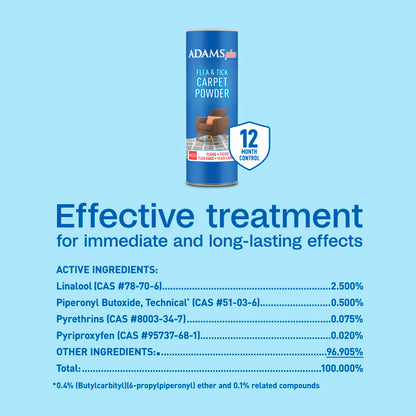 Adams Plus Flea & Tick Carpet Powder | Kills Fleas, Ticks, Eggs & Larvae | Citrus Scent | 16 oz