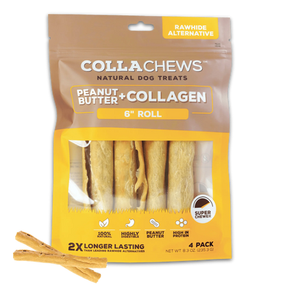 Collachews Collagen Rolls | Healthy, Rawhide-Free, Long-Lasting Dog Chews | 4 Pack