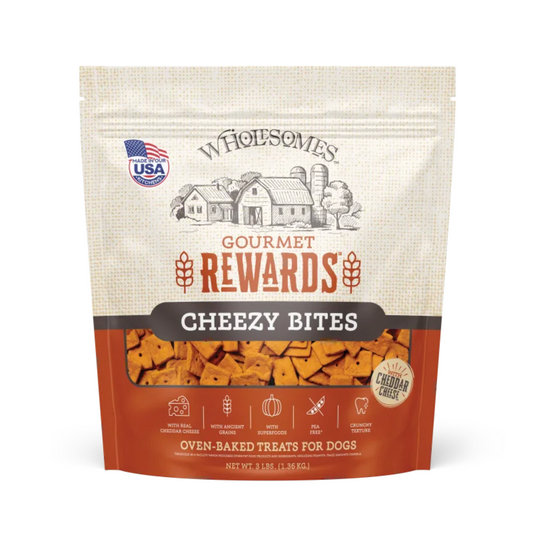 Wholesomes Gourmet Rewards Cheezy Bites Dog Treats | Crunchy Cheddar Biscuits, USA Made