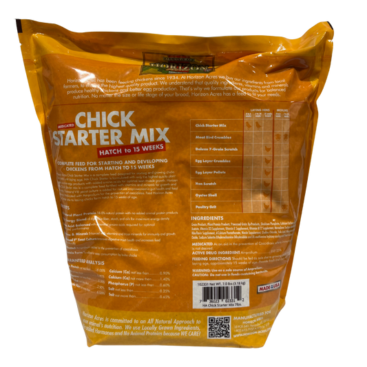 Horizon Acres Medicated Chick Starter | 18% Protein Amprolium Feed | 7 lb.