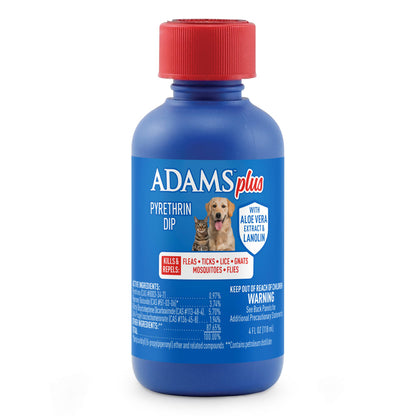 Adams Plus Flea & Tick Pyrethrin Dip for Dogs & Cats | Kills Fleas, Ticks & Lice | 4 oz