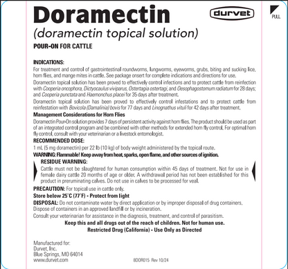 Durvet Doramectin Pour-On Cattle Dewormer | Broad-Spectrum Wormer | 5 L