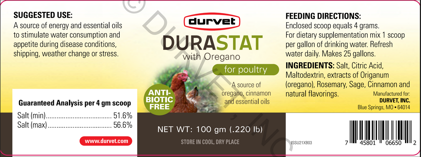 Durvet DuraStat with Oregano | All-Natural Poultry Water & Energy Boost