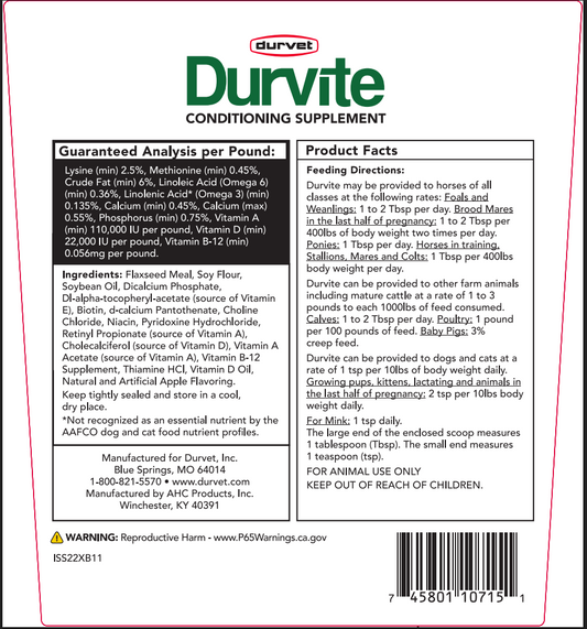 Durvet Durvite | Multi-Species Amino Acid, Omega 3 & Vitamin Supplement