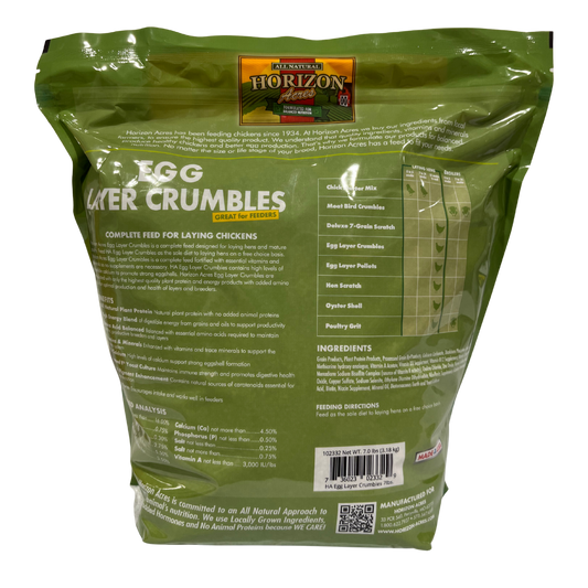Horizon Acres Egg Layer Crumbles | 16% Protein Chicken Layer Feed | 7 lb.