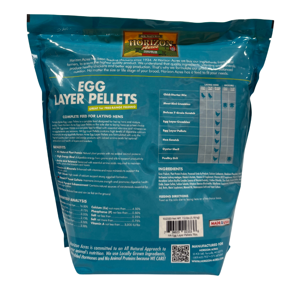 Horizon Acres Egg Layer Pellets | 16% Protein Chicken Layer Feed | 7 lb.
