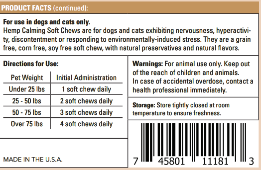 Hemp Calming Soft Chews for Dogs & Cats | Anxiety & Stress Relief | 60 Count