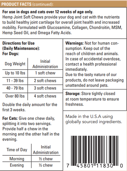 Hemp Joint Soft Chews for Dogs & Cats | Joint Health & Mobility Support