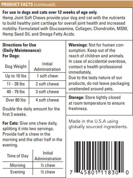 Hemp Joint Soft Chews for Dogs & Cats | Joint Health & Mobility Support