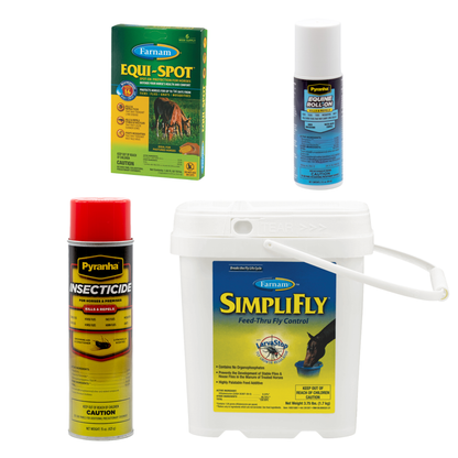 Horse Fly Control Kit with Feed-Through, Spray, Spot-On & Roll-On