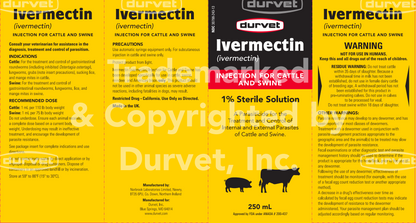 Durvet Ivermectin Injection 1% – Cattle & Swine Wormer, 50-500ml
